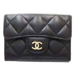 CHANEL Authentic Black Caviar Leather Logo Wallet